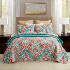 3-Piece Quilt Set with 2 Pillow Shams- Boho Reversible Soft and Lightweight Quilt Bedding Bedspread Coverlet Set