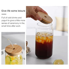 500ml Glass Mug Transparent Water Cup With Bamboo Wood Lid Cola Cup With Lid And Straw Set Juice Glass Beer Milk Water Cups