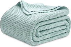 Bedsure 100% Cotton Blankets for Couch or Bed - Waffle Weave, Lightweight and Soft Spring Blankets for Office, Throw, Twin, Quee