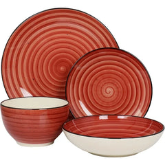 Gia 24 Piece Round Stoneware Dinnerware Set in Cream