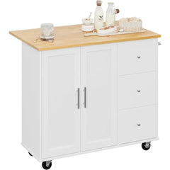 Kitchen Cart with Folding Drop Leaf Breakfast Bar, Portable Trolley Island with Large Storage Cabinet, Kitchen Cart