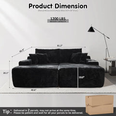 81" Oversized Sectional Double Lounge Chaise with Cloud Plush Sofa Bed,Fluffy Modern Sleeper Loveseat Chair for Living Room Grey