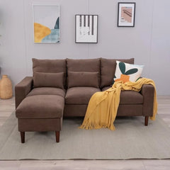 Convertible Sectional Sofa Couch with Reversible Chaise, L-Shaped Couch Linen Fabric for Small Space, Apartment