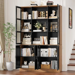 71"H Bookcase with Doors, Double Wide Bookshelf and Bookcase,Bookshelves Storage Cabinet,Tall Storage Cabinet Display Organizer