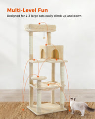 Cat Tree for Indoor Cats 5-Level Cat Tower for Large Cats with Large Hammock Sisal Covered Scratching Posts Cozy Condo Top Perch