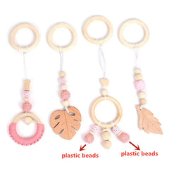 Baby Play Gym Frame Wooden Beech Activity Gym Frame Stroller Hanging Pendants Toys Teether Ring Nursing Rattle Toys Room Decor