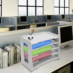 10 File Organizer for Desk 5-Tier Wood Desktop Organizer Paper Storage Letter Tray File Sorter for Home Office School