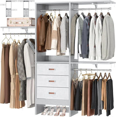 5FT Small Closet System with 3 Fabric Drawers, 60 Inches Walk In Closet Organizer System With 3 Adjustable Shelves, Hea