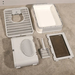 Foldable Cat Litter Box Front Entry & Top Exit Toilet Boxes with Massager Litter Scoop Enclosed Foldable Kitty Toilet