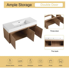 48 Inch Floating Bathroom Vanity with Sink, 48'' Single Sink Wall Mounted Bathroom Vanity, with 2 Doors and White Resin Basin