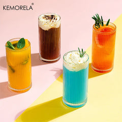 KEMORELA 8PCS Glass Cups Ribbed Glassware set Include 4 Large Glasses 17 oz 4 Glass Cups 10 oz Vintage Glassware Cocktail Glass