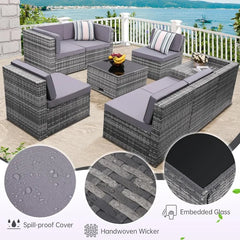 8PCS Outdoor Wicker Rattan Patio Furniture Sectional Set with Hidden Storage 7 Sofa Sections Oversized Cushions