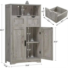 Bathroom cabinet, large storage rack, bathroom cabinet with 2 drawers and 2 shelves, bathroom floor standing cabinet