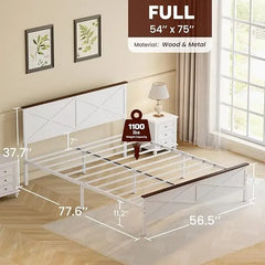 Queen Size Bed Frame with Headboard and Footboard, Under Bed Storage, Sturdy & Stable, Farmhouse Metal Platform Bed Frame