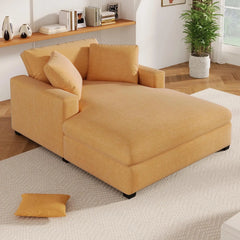 Indoor Oversized Chaise Lounger, Chenille Fabric Sleeper Sofa Couch with Pillows, Charge Station & Cup Holders