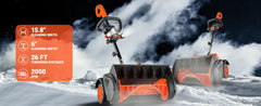 15.8” Cordless Snow Shovel, Brushless Battery Snow Blower, Battery Powered Snow Thrower with Wheels and LE