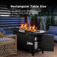 42 Inch Propane Fire Pit,60,000 BTU Steel Gas Fire Pit Table for Outside with Steel Lid and Lava Rock, 2 in 1 Fire Table Gatheri