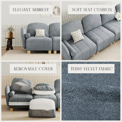 Sectional Sofa, Convertible U Shaped Sectional Sofa for Living Room 6 Seater Couch in Cozy Removable Covered Teddy Velvet Couch