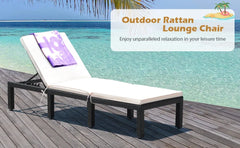 Patio Wicker Lounge Chair, Outdoor Rattan Adjustable Reclining Backrest Lounger Chairs, Seating and Back Cushion