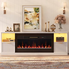 70” Fireplace TV Stand for TVs Up to 80", LED Entertainment Center with 36" Electric Fireplace, Modern Fluted Media Cons