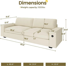 Modern Sofas Couches for Living Room, Comfy Couch with Extra Deep Seats, Oversized Loveseat Sofa with Storage and 2 USB C