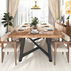 72IN Large Solid Wood Dining Table for 6 8 10 People, Rectangle Kitchen Furniture with/Adjustable Metal Leg (No Bench)