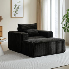 Oversized Chaise Lounge Chair with Removable Ottoman,Corduroy Upholstered Modern Deep Seat Sofa Couch with Pillows