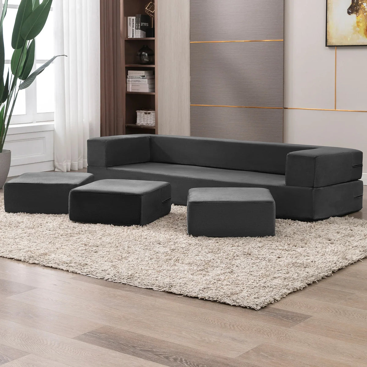 HORGAEO Folding Bed Couch, Sleeper Foam Sofa Bed, Cushioned Foam Mattress Comfortable Sofa