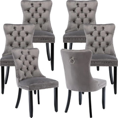 Black Velvet Dining Chairs Set of 6, Kitchen & Dining Room Chairs Set of 6, Tufted Dining Chairs