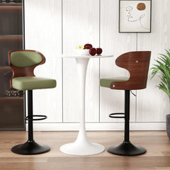 Bar Stools Set of 2 Seat Adjustable Height 24.5-33.5IN - Bentwood Swivel Barstools with Back & Footrest