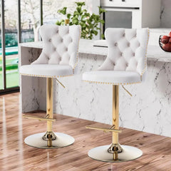 Bar Stools Set of 2,Adjustable Barstools with Back Velvet Tufted Counter Stool Modern Upholstered Bar Chairs with Nailhead