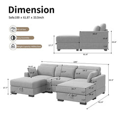 Modular Sectional Sofa, Cloud Couch Sectional 2/3/4 Seater, Corduroy Fabric Sectional Couch with Pillows for Modern Living Room