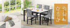 4-person Dining Table Set, 4-piece Kitchen Table and Chairs Set, Artificial Marble Dining Table Set with 4 Soft Velvet Chairs