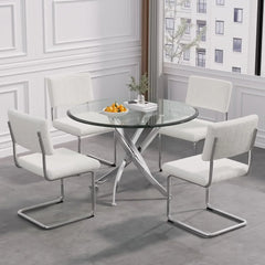 Dining Room Sets, 5 Piece Round Glass  Table Table Set, Round Glass Table Set for 4 Round Kitchen, Dining Room Sets