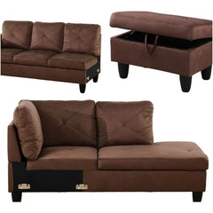 L Shaped Sofa with Ottoman Modern Sectional Living Room,Bedroom,Office,L Couch Brown