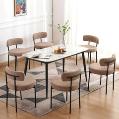 Dining Chairs Set of 6, Round Upholstered Kitchen Dining Room Chairs, Curved Backrest Boucle Chair for Kitchen, Dining Room