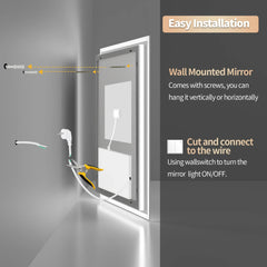 LED Backlit Mirror Bathroom Vanity with Lights,Anti-Fog,Dimmable,CRI90+,Touch Button,Water Proof,Horizontal/Vertical