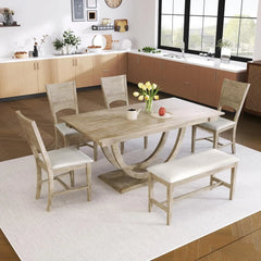 Dining Room Sets, 6 Pieces with Bench, and 4 Upholstered Chairs & 1 Bench for Dining Room and Kitche, Dining Room Sets