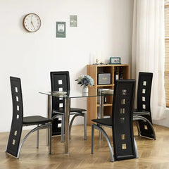 4-person Dining Table Set, Small Tempered Glass Dining Table, Kitchen Table and Chair Set Suitable for Small Spaces