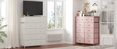 Dresser TV Stand with Power Outlet & USB White Dresser for Bedroom with 16 Drawers TV Stands for Living Room TV