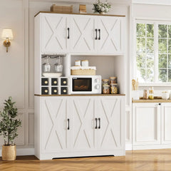 Kitchen Pantry Storage Cabinet, 71" Tall Food Pantry Cabinet with Microwave Stand, Farmhouse Kitchen Hutch Cabinet, Coffee Bar