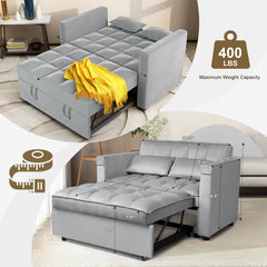 Convertible Sofa Bed 3-in-1 Multi-Functional Velvet Sleeper Couch Pull-Out Bed, 48'' Bed Chaise Lounge with Backrest and Pillows