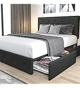 Allewie Queen Size Platform Bed Frame with Fabric Headboard and Wooden Slats Support,Fully Upholstered Mattress Foun