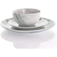 Fine Round Gloss Dinnerware Dish Set, 16 Piece, Black and White Marble