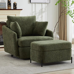 40.55" W Oversized Swivel Chair with Ottoman,Swivel Accent Chair with Ottoman for Living Room, Corduroy, with Storage Ottomans