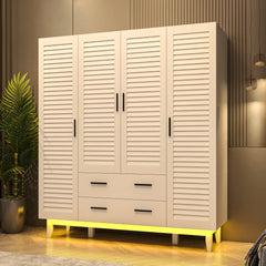 Large Capacity Wardrobe Armoire for Bedroom, 4 Door LED Wardrobe Closet with Drawers, Multi-Tier Shelves & Hanging Rod, White