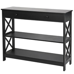 3 Tiers Console Table w/Drawer Sofa Table Hallway Durable Storage Shelf Black