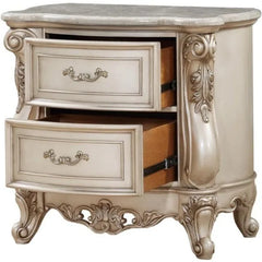 Gorsedd 2-Drawer Wooden Nightstand with Marble Top in Golden Ivory