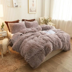 Plush Shaggy Duvet Cover Luxury Ultra Soft Crystal Velvet Bedding 1PC(1 Faux Fur Duvet Cover),Zipper Closure