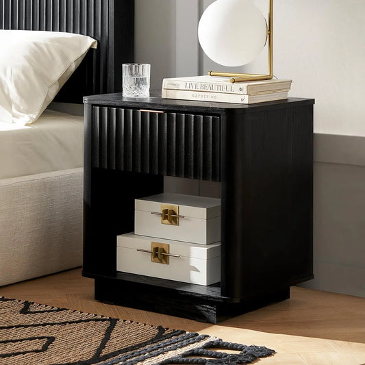 Brooklyn Night Stand, Modern Farmhouse Nightstand, Small Side Table, Bedside Table with Drawer, End Table with Storage, Fluted